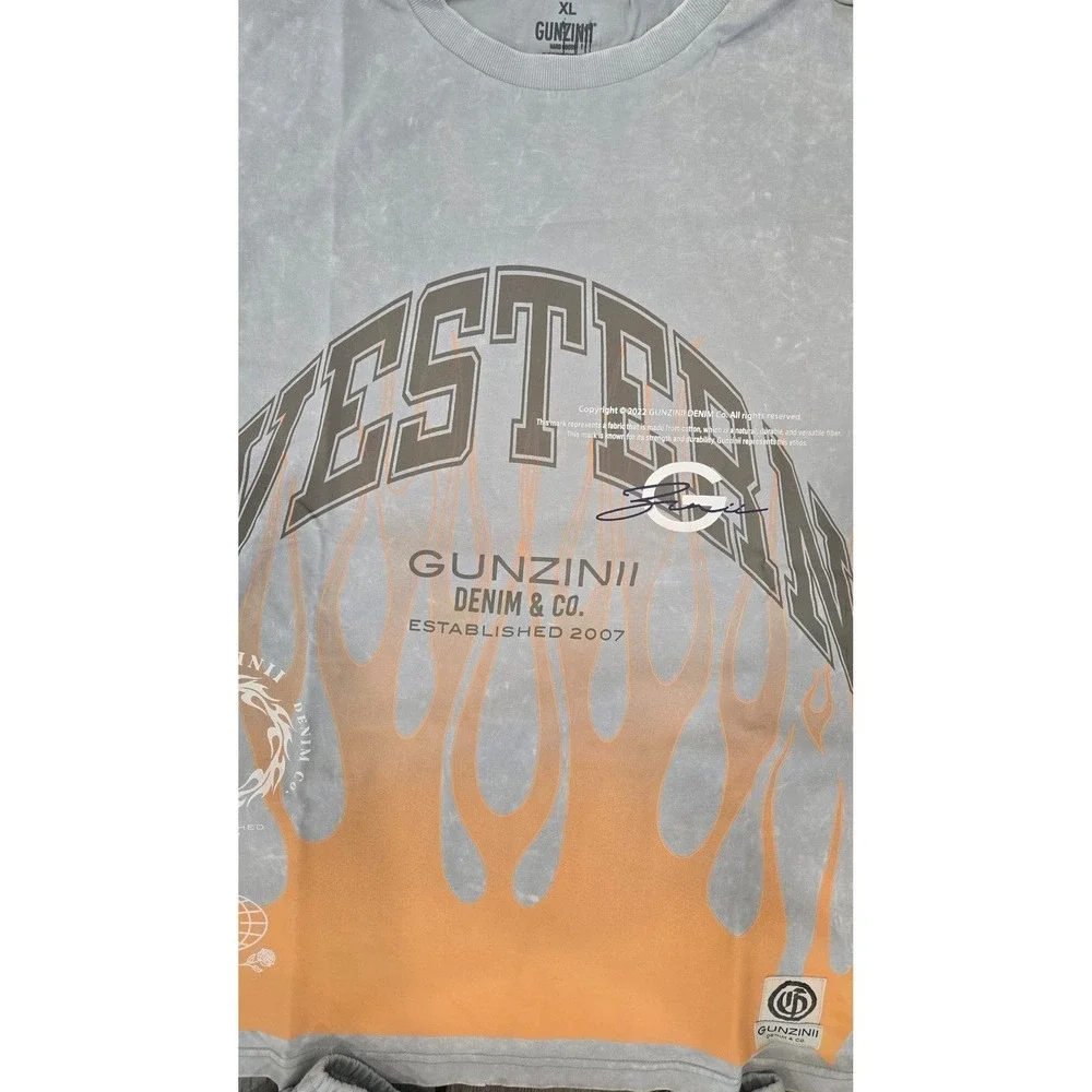 Gunzinii Denim Co 2XL Grey Orange Flame 11:11 Graphic T-Shirt Sweatpants Set